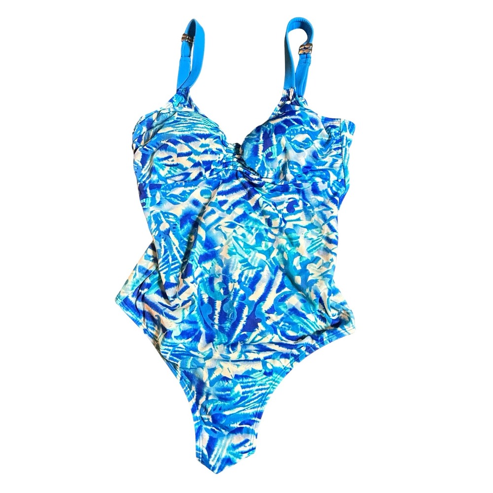 Amoena Curacao Blue Abstract One Piece Mastectomy Swimsuit 10C 34C 71144